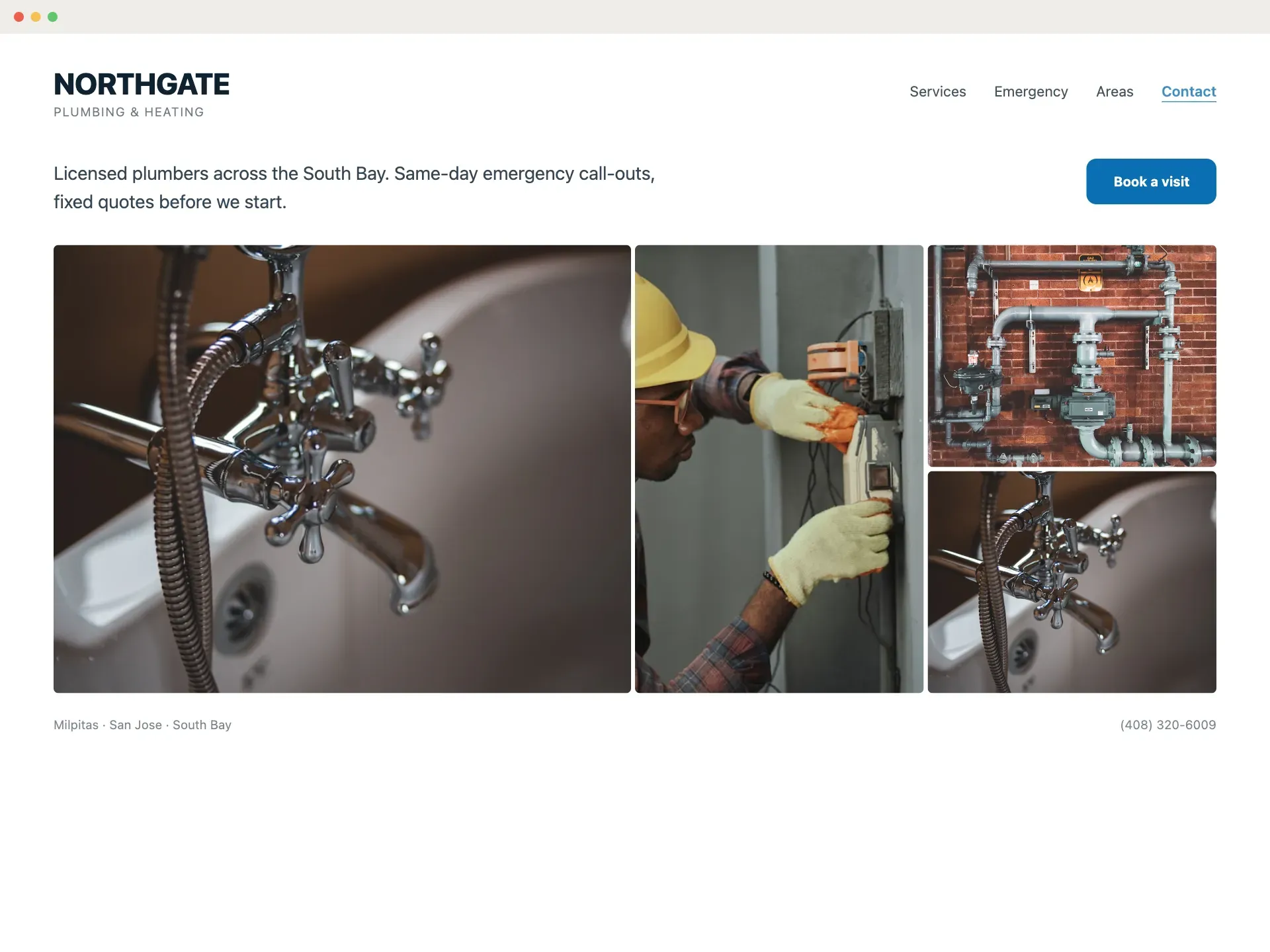 Example website design: Plumbing & heating. Emergency call-out, service-area trade.